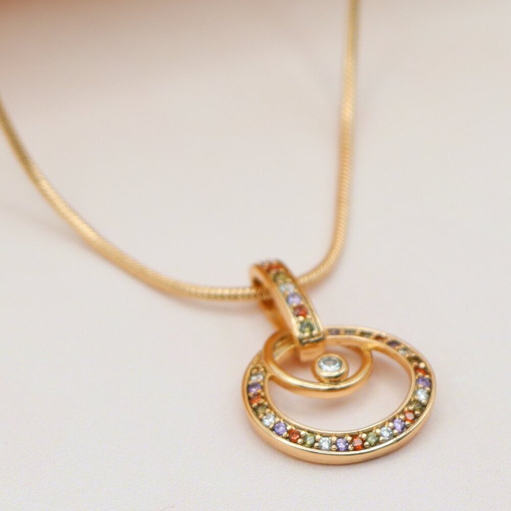 "Stylish Rose Gold Plated Necklace with Double Circle Crystal Pendant, XPNL0146